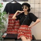 Short-sleeve T-shirt / Letter A-line Skirt