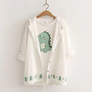 Short-sleeve Dinosaur Print T-shirt / Hooded Jacket