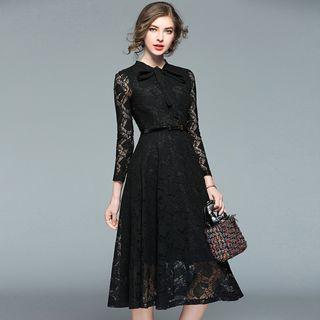 Tie-neck Lace Midi Dress