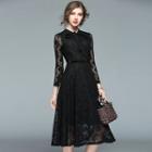 Tie-neck Lace Midi Dress