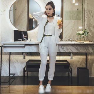 Set: Glittered Panel Tank Top + Zip Jacket + Jogger Pants