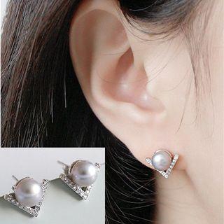 925 Sterling Silver Freshwater Pearl Rhinestone Earring Platinum - One Size