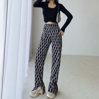 Printed Slit-hem Wide Pants