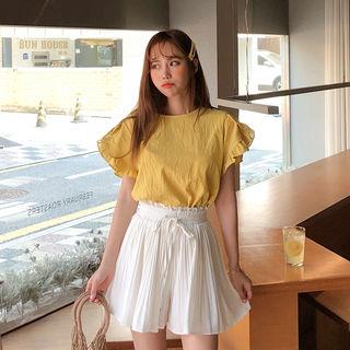 Frill-sleeve Linen Blend Top