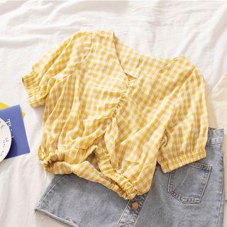 Short-sleeve Plaid Ruffled Top