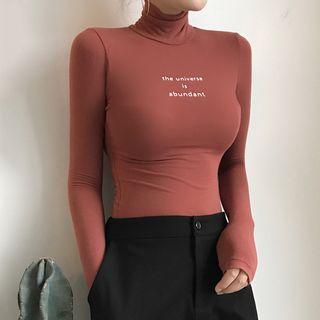 Turtleneck Lettering Long-sleeve Top