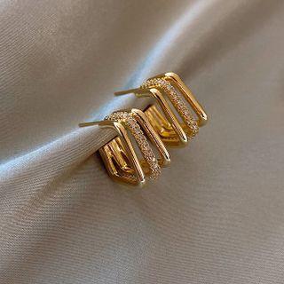 Square Layered Alloy Earring 1 Pair - Silver Stud - Gold - One Size
