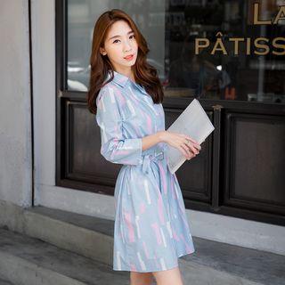 Geo Print Self-tie Shirt Dress