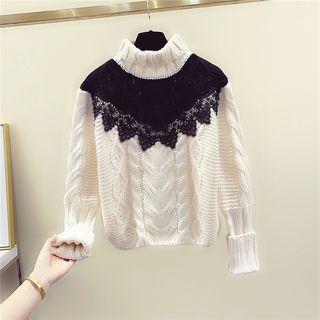 Lace-panel Cable-knit Sweater