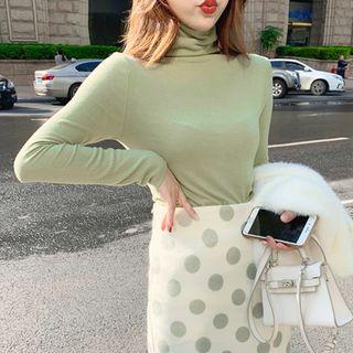 Long-sleeve Turtleneck T-shirt Green - One Size