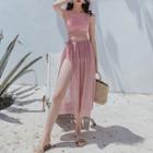 Set: Cross Strap Bikini Top + Swim Shorts + Cover-up