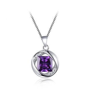 925 Sterling Silver February Birthday Stone Pendant With Purple Cubic Zircon And Necklace