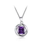 925 Sterling Silver February Birthday Stone Pendant With Purple Cubic Zircon And Necklace