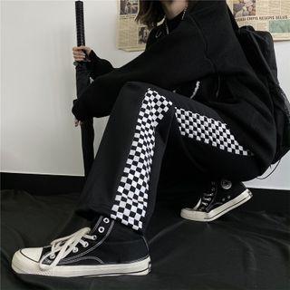 Couple Matching Checked Fleece-lined Straight-cut Pants