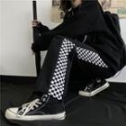 Couple Matching Checked Fleece-lined Straight-cut Pants
