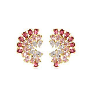 Fashion And Elegant Plated Gold Geometric Earrings With Cubic Zirconia Golden - One Size