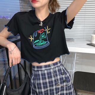 Lettuce Edge Printed Short-sleeve Cropped T-shirt