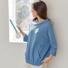 3/4-sleeve Banded-hem Hoodie