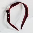 Faux Pearl Velvet Headband Wine Red - One Size