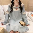 Flared-cuff Ruffle Trim Bow-accent Sleep Dress