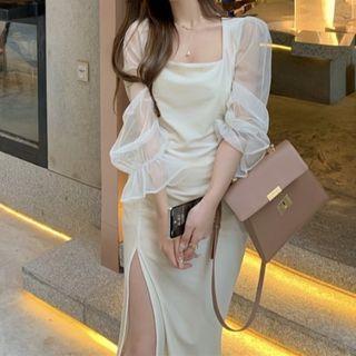 Velvet Square-neck Side-silt Dress As Figure - One Size