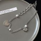 Heart Faux Pearl Pendant Stainless Steel Necklace Silver - One Size