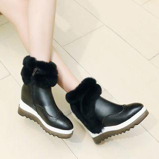 Platform Furry Trim Genuine Leather Short Boots