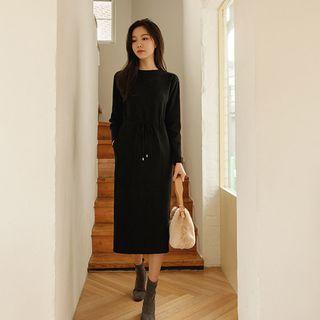 Drawstring Patch-pocket Midi Knit Dress