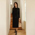 Drawstring Patch-pocket Midi Knit Dress