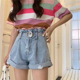 High-waist Loose-fit Denim Shorts With Belt