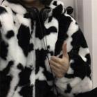 Cow Print Fluffy Zip-up Hoodie