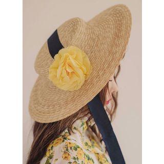 Corsage Straw Boater Hat Beige - One Size