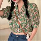 Short-sleeve Floral Print Shirt Green - One Size