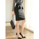 Belted Layered-ruffle H-line Skirt