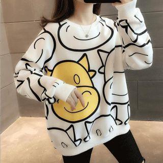 Long Sleeve Cow Print Sweatshirt