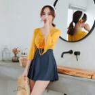 3/4-sleeve Two Tone Swim Dress