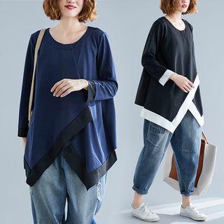 Asymmetrical Round-neck Long-sleeve T Shirt