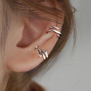 Layered Asymmetrical Alloy Cuff Earring 1 Pair - Asymmetrical - Silver - One Size