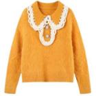 Contrast Trim Collar Sweater Yellow - One Size