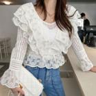 Lace-trim Crochet Blouse White - One Size