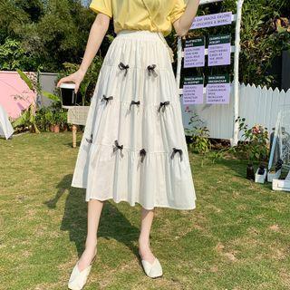 Ribbon Tiered Midi A-line Skirt