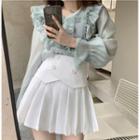Ruffle Trim Blouse / Pleated Skirt