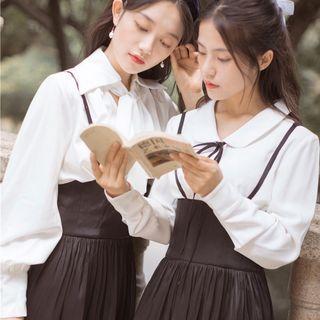 Set: Lantern-sleeve Blouse + High Waist Suspender Skirt