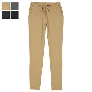 Elasticized-waist Brushed-fleece Slim-fit Pants