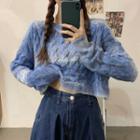 Tie-dyed Cable Knit Cropped Sweater Blue - One Size