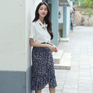Foliage Chiffon Midi Mermaid Skirt