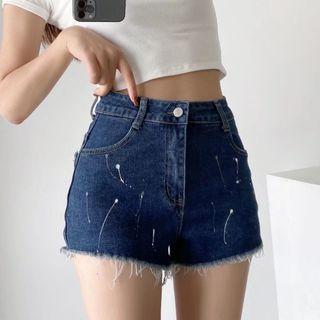 Splatter Print Denim Hot Pants