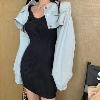 Mini Sheath Tank Dress / Cropped Denim Jacket
