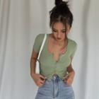 Deep U-neck Button-up Crop T-shirt In 5 Colors