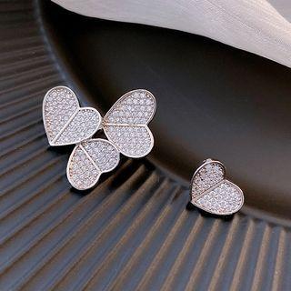 Heart Asymmetrical Earring 1 Pair - Silver - One Size